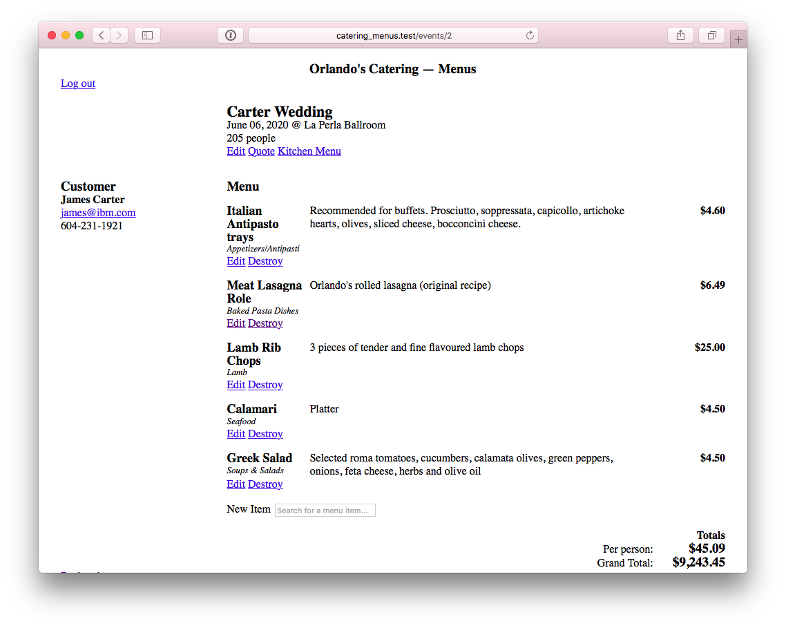 Catering Manager app screenshot