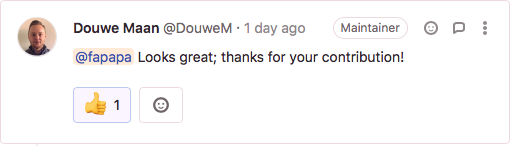 Conversation on GitLab showing my contribution